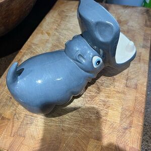 Vintage hippo, yawning, big mouth, ceramic soap, sponge dish, conversion piece